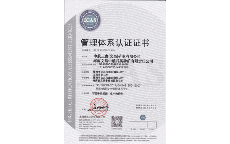 Management System Certification Certificate