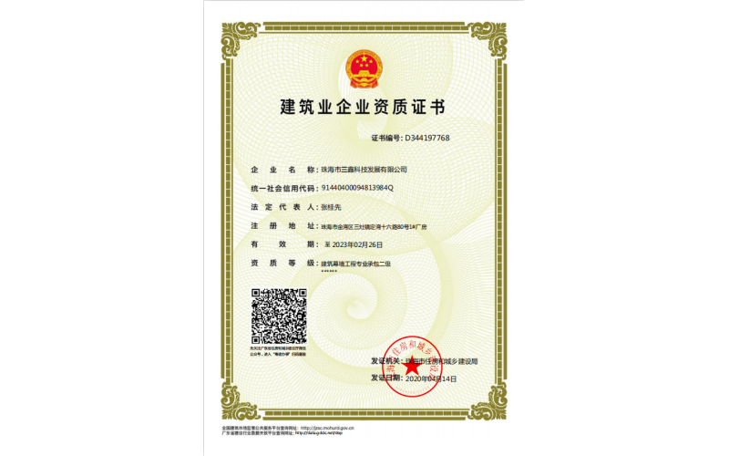 Qualification certificate for Construction enterprises