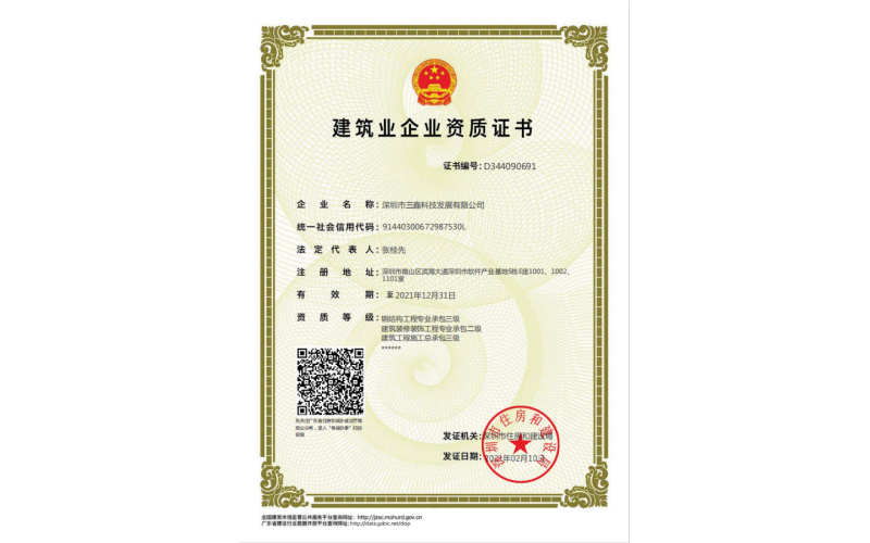 Qualification certificate for Construction enterprises